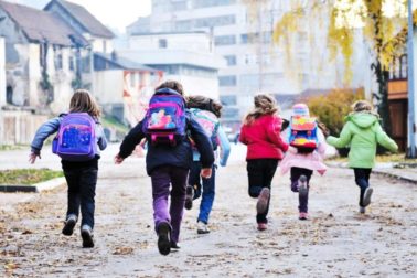 school girls running away