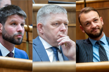 Zľava Michal Šimečka, Robert Fico a Matúš Šutaj Eštok