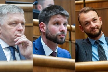 Zľava Robert Fico, Michal Šimečka a Matúš Šutaj Eštok