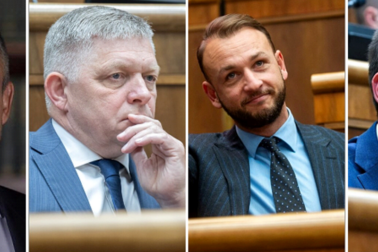 Zľava Peter Pellegrini, Robert Fico, Matúš Šutaj Eštok a Michal Šimečka