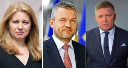 Zľava Zuzana Čaputová, Peter Pellegrini a Robert Fico