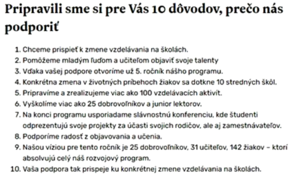 Dôvody, prečo podporiť práve program Show your talent (zdroj: donio.sk)