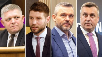 Zľava Robert Fico, Michal Šimečka, Peter Pellegrini a Andrej Danko