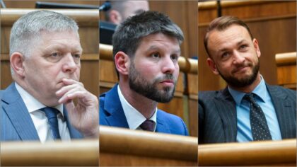 Zľava Robert Fico, Michal Šimečka a Matúš Šutaj Eštok